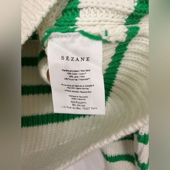 NWT Sézane Kyam Jumper Sweater Ecru & Green Size Small - Picture 3 of 8